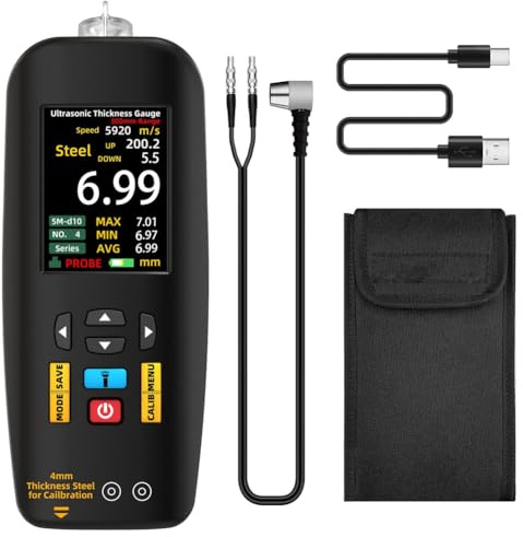 Tumintu Misuratore di spessore ad ultrasuoni, 1-300 mm, con display a colori, con sonda per misurare metallo, acciaio, , plastica, PVC