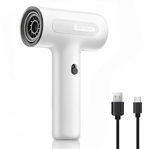 Secador de Pelo Inalámbrico 2000mAh Recargable USB, Motor sin Escobillas 500W Potente, Ligero Portátil para Secado Rápido de Cabello y Pintura, Aire Frío Silencioso para Viajes