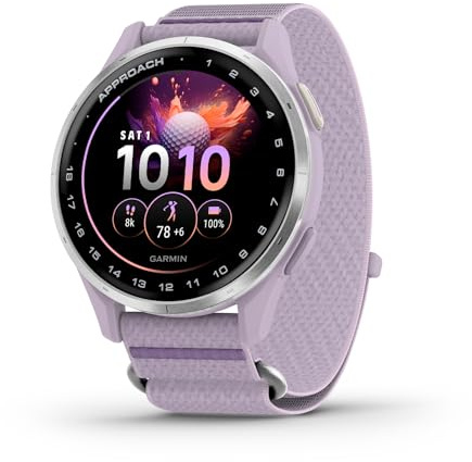 Garmin approach J1, 43mm Junior GPS Golf watch, AMOLED screen, touchscreen, slim, lightweight design, 43,000+ pre loaded courses, pace of play timer, up to 10 days, Lilac