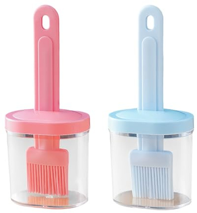 Hontaog 2 Pcs Oil Dispenser Bottles with Silicone Brush, Oil Container for Cooking, Baking, BBQ, Olive Oil, Vinegar, Sauce, Grill & Frying, Kitchen Pastry Basting Tool