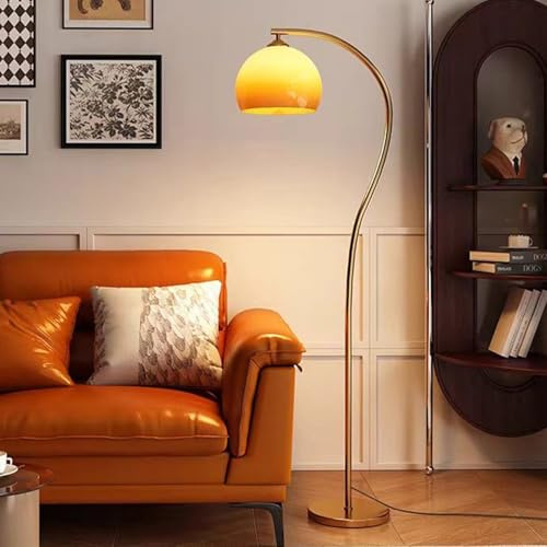 Modern Bågformad Golvlampa Med Justerbar Orange Glasskärm - Snygg Hög Stående Lampa För Vardagsrum, Hemmakontor Och Sovrum - Guldfärgad Stångdesign Rose Gold