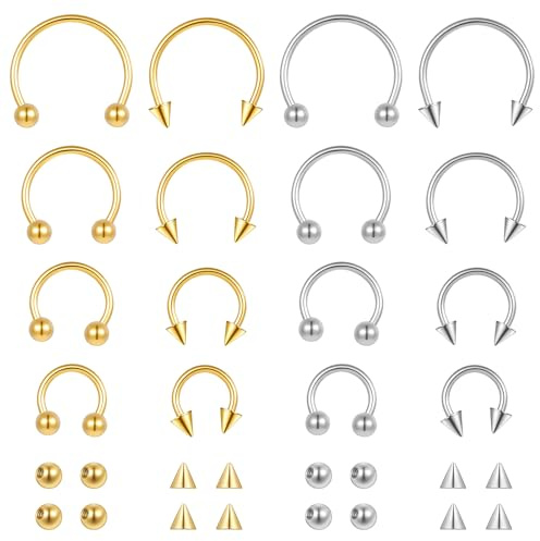 Yolev 16pcs Septum Piercing Jewellery 16g Gold Silver Septum Ring Horseshoe Hoop