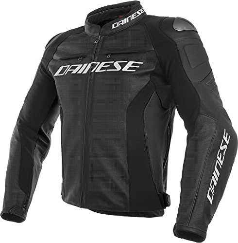 Dainese Motorradjacke mit Protektoren Motorrad Jacke Racing 3 Lederjacke perforiert schwarz 56 (XL), Herren, Sportler, Ganzjährig