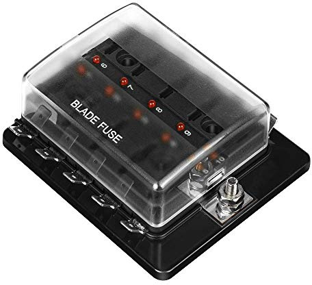 Jtron sicherungskasten 12v 32V 10 fach Klinge Sicherungskasten Halter Mit LED Warnleuchte Kit Für Auto Auto Boot Marine Trike (10 way)