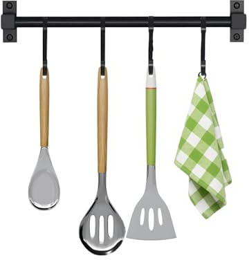 Smallboutique Schwarzer Aluminium-Utensilienhalter, Küchenregal zur Wandmontage, Küchenschienen-Pfannenaufhänger mit S-Haken zum Aufhängen von Küchenutensilien, Badezimmer-Gadget （30cm）