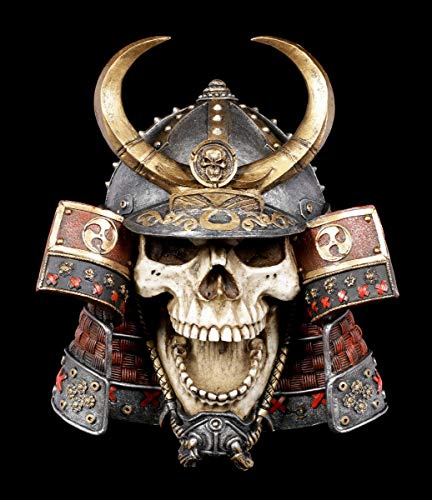 Figuren Shop GmbH Gothic Totenkopf Wandrelief - Samurai Kabuto | Fantasy Wandskulptur, Wand-Deko, zum Hängen, H 27 cm