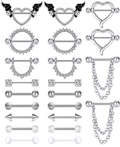 AceFun 14G nippelschmuck Piercing Nippelringe Brustwarzenpiercing Brustpiercing Silber Edelstahl Nipplerings CZ Herz zungenpiercing Barbell Piercing Schmuck für Frauen 11 Paare