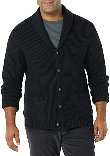 Amazon Essentials Herr långärmad mjuk beröring sjal krage kofta, svart, Medium