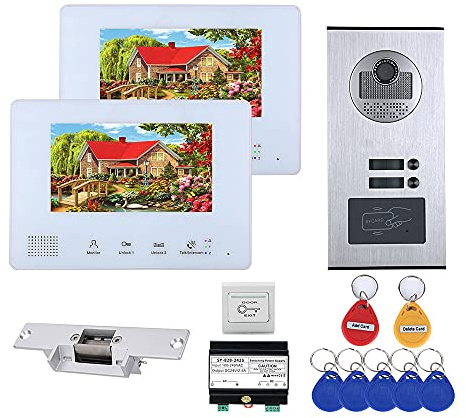 2 Apartment Bus 2 Line Video Doorbell Intercom System 7 Inch Electronic Door Lock Home