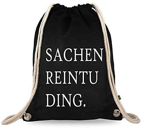 Turnbeutelliebe® Turnbeutel mit Spruch - Modern - Lustig - Neu - Frauen - Männer - Kinder - Baumwolle schwarz - Sportbeutel - Rucksack - Stoffbeutel - ca. 12 Liter - 37 x 46 cm