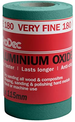 ProDec 5m Roll 180 Grit Very Fine Grade Green Aluminium Oxide Abrasive Sanding Paper for Sanding Wood, Paint, Plaster, Filler, Metal and More, 115mm Wide Sandpaper Compatible with Machine Sanders