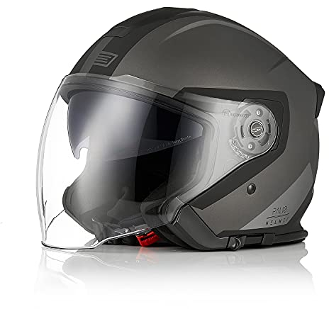 ORIGINE Casco Jet Moto 3/4 Aperto con Doppia Visiera Adatto per Scooter Omologato ECE (TECHY BLACK TITANIUM,M)