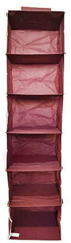 Organizer Armadio 15 x 30 x 84 cm, con 6 ripiani, Salvaspazio Portatutto da Appendere per Maglioni, T-Shirt, Scarpe, Borse - Rosso - House Collection