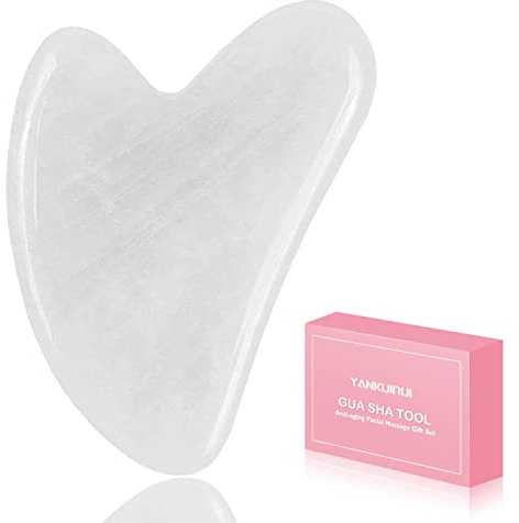 Natürliches Gua Sha Stein Jade 100% Natur-Stein Herzform Kratz-Massage Tool für Gesicht, Augen, Hals zur Hautpflege, Schönheit und Entspannung der Körpermuskulatur (Weiß)