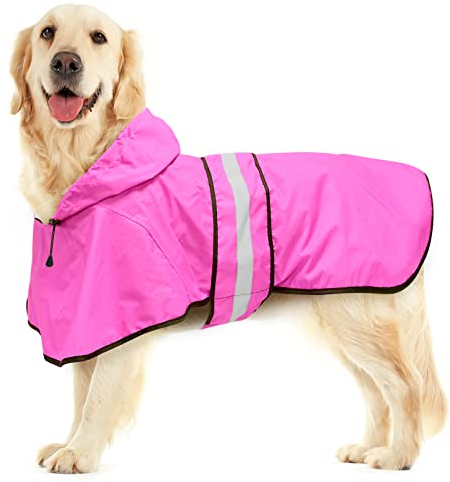 Weesiber Dog Raincoat, Waterproof Dog Rain Jacket with Leash Hole, Lightweight Reflective Pet Rain Coat for Walking (XL, Pink)