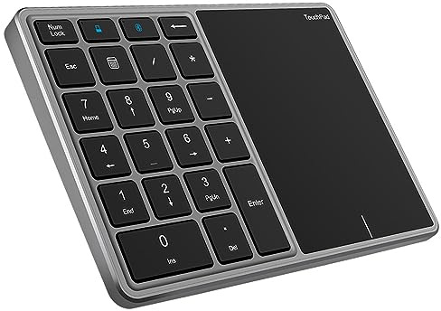 Septpenta Touchpad Bluetooth Cablato/Wireless e Tastierino Numerico, Supporto BT e Porta C Dual Mode 2.4G, Angolo Ergonomico di 7,5 Gradi, per OS, Android, Win, OS X(Grigio)