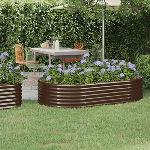 WIFESE JardinièRe De Jardin Acier Enduit De Poudre 175x100x36cm Marron Jardinieres Exterieur Jardiniere Bois Jardiniere Balcon Carré Potager Bacs ã Fleurs