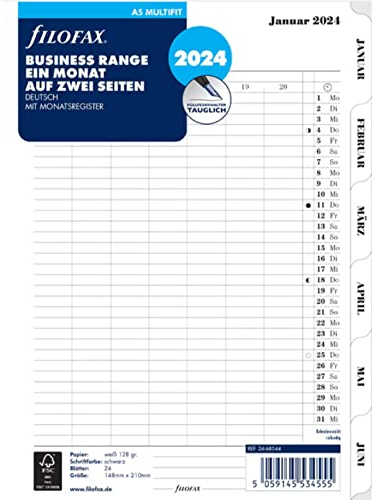 FILOFAX Inserto per calendario 2024, A5, 1 mese/2 pagine, tabbed 24-68544
