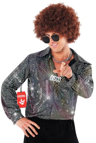 Morph Costumes Camicia Uomo Anni 70 - Camicia Paillettes Disco per Feste, Vestiti Vintage Uomo per Party e Eventi Speciali, L