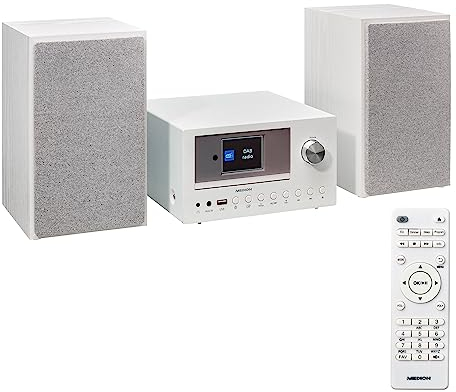 MEDION P85003 Micro Audio System Kompaktanlage (Internetradio, DAB+, PLL UKW Radio, Bluetooth, USB Anschluss, AUX, 2x150 W) weiß