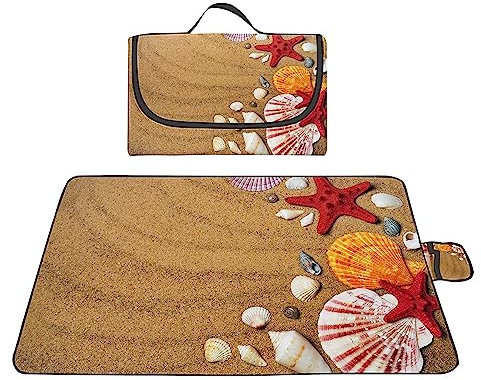 TengYuer Picknickdecke 180x200cm Stranddecke Wasserdicht Sandfrei Isoliert Faltbar Strandmatte mit Tragegriff Outdoor Campingdecke XXL für Camping Parks Strände Picknick Strand Seestern Rot