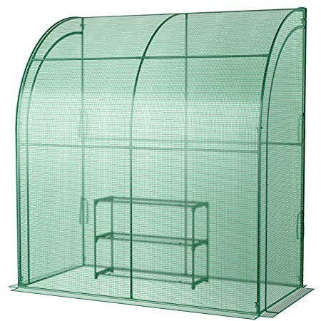 HOMASIS Serra da Giardino, Serra da Balcone Invernale con Scaffale per Piante, Serra per Orto con Porte Avvolgibile con Telo Verde, Serra a Parete da Terrazzo, 198,5 x 98 x 215 cm