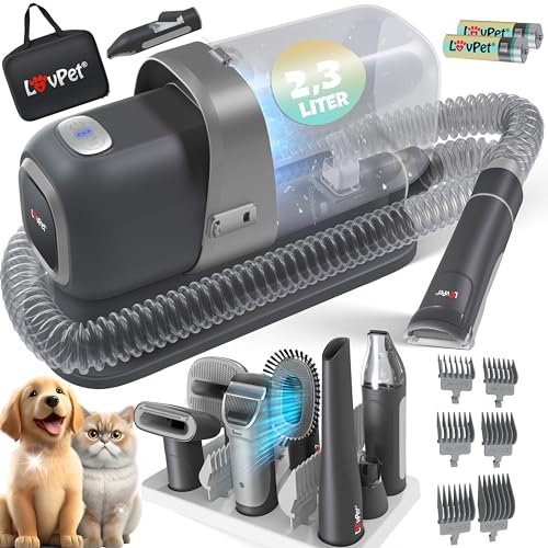 KESSER® Hundeschermaschine mit Staubsauger | Leise Schermaschine mit AKKU | Haustierpflegeset mit Zubehör für Hund & Katze | Tierhaarschneidemaschine 7in1 2.3L Staubbehälter sowie 7 Pflegewerkzeugen