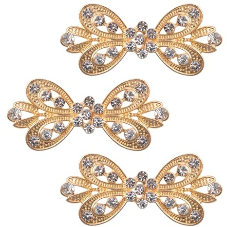WANDIC Cloak Clasp Fasteners, 3Pcs 5.8CM Gold Cape Clips with Rhinestone Vintage Cardigan Fastening Clips for Clothing Sweater Shawl