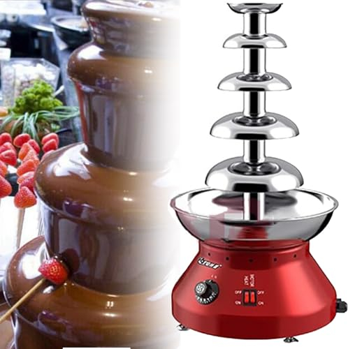 DPQYJPP Chocolate fountain melting machine, Large Chocolate Fountain Fondue Set, Electric 5 Tier Machine with Hot Melting Pot Base, Adjustable Temperature, Ideal for Birthday Party, Buffet,Red