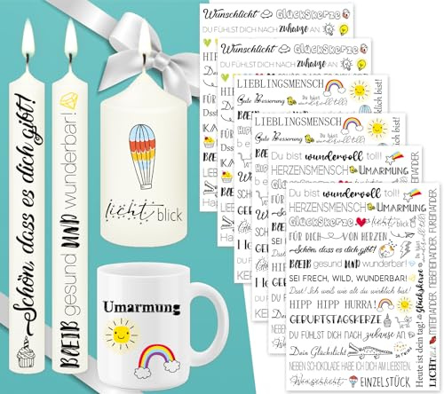 Tixlux 6 PCS Kerzentattoo Wassertransferdruck (200+ Muster), Wasserschiebefolie kerzen | Kerzenaufkleber | Partykerzen | Geburtstagskerze (Geschenk)