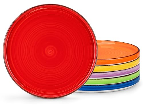 vancasso Bonita Juego de 6 Platos Llanos de Cerámica de 26,7CM, Pintados a Mano de Estilo Colores, Platos Postre para Ensalada Aperitivo Fruta, Apto para Microondas y Lavavajillas