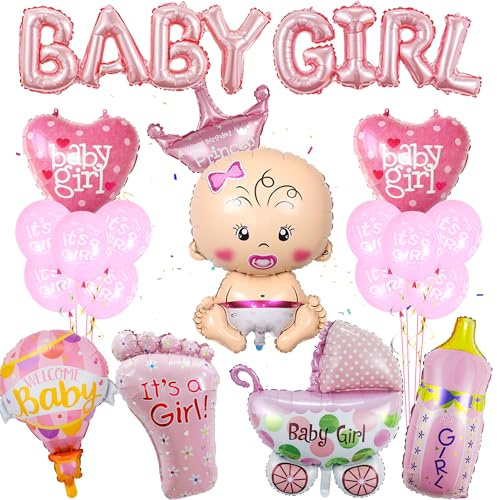 Rosa Baby Shower Deko Ballon - 20 Stück Babyshowerparty Deko Mädchen Neugeborene Folienballon Its a Girl Deko Welcome Baby Heißluftballonförmiger Folienballon für Gender Reveal Babyparty Deko Mädchen