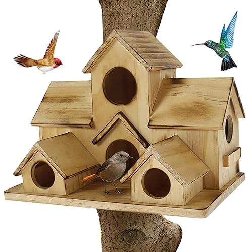 Maisons d'oiseaux pour la Maison d'oiseaux à Oiseaux en Bois à l'extérieur Multi-Trou avec 6 Trous Cabine d'oiseau pour décoration de Jardin extérieur, Maison d'oiseau à Trous Multiples