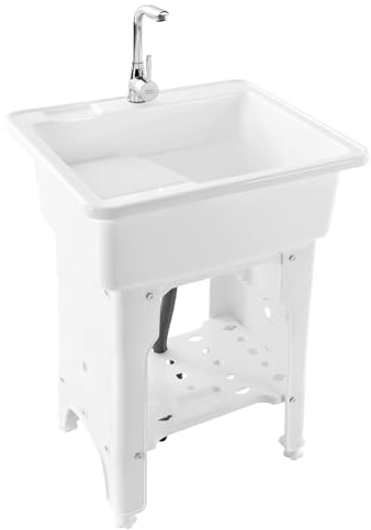 Lavandino per Lavanderia con ASSE per Lavare, Lavabo per Stazione di Lavaggio per Interni ed Esterni, Lavandino Indipendente Lavabo per Lavanderia in Plastica, Vasca per Lavanderia/Garage/Giardino