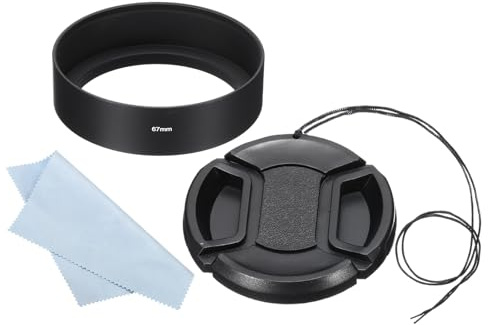 PATIKIL 67mm Gegenlichtblende Set, Standard-Fokus mattierte Oberfläche, innen Anti-reflektierende Blende mit 72mm Objektivdeckel und Reinigungstuch für Kameraobjektiv, Schwarz
