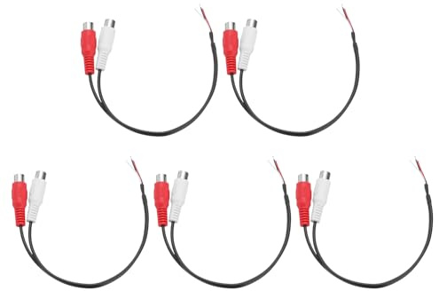 sourcing map 5pcs Speaker RCA Female Plug Jack to Bare Wire Open End RCA Audio Cable Plug Jack Connector Adapter for Amplifier Receiver Speakers Cable, 0.25m