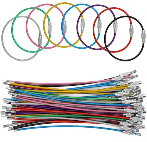 MOERDIFFER 40 Stücke Schlüsselring Drahtseil, Delstahldraht Schlüsselanhänger Multifunktionale Schlüsselringe, 2 mm Stahldraht Schlüsselring mit Drehverschluß, Schlüsselringe Bunt für Gepäckanhängern