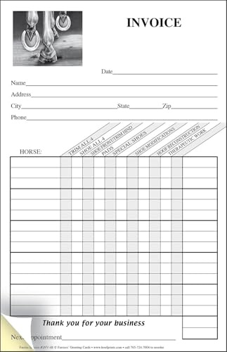 Horse Legs Logo Farriers Two-Part Carbonless Itemized Invoice Pad - 50 Sets of White and Yellow Copies - 5.5 x 9 - Made in USA