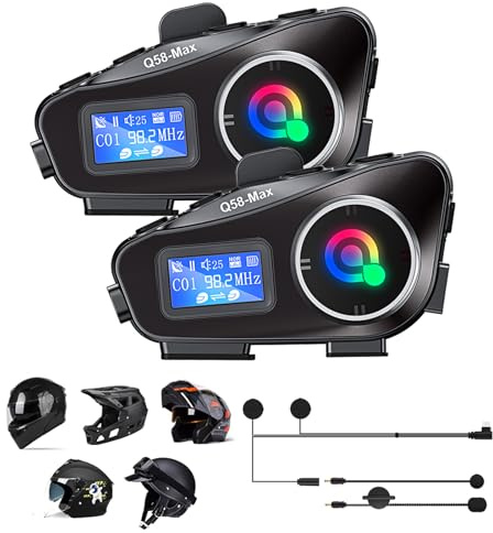 Motorrad Gegensprechanlage 2 Pack Helm Bluetooth Headset IP65 Wasserdicht Noise Cancelling Motorrad Gegensprechanlage Kopfhörer mit Mikrofon Bluetooth Helm Lautsprecher Motorrad Kommunikationssystem