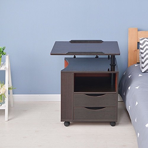 MEILISHAOMEI Tragbarer Laptoptisch,Wohnzimmer-Sofa-Beistelltisch,Schlafzimmer-Nachttisch,Schließfach mit Schublade,höhenverstellbare Schreibtischplatte kann gedreht Werden(Farbe: Schwarz-Walnuss-Far