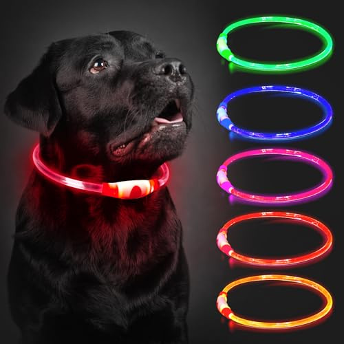 Leuchthalsband Hund Aufladbar, LED Hundehalsband Leuchtend wasserdicht mit 3 Lichtmodi in der Nacht Sicherheit für Kleine, Mittlere und Große Hunde Leuchthalsband, Rot 70cm