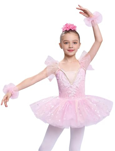 dPois Vestido Princesa De Danza Ballet para Niña Leotardo con Falda Tutú Vestido Fiesta Cumpleaños Ropa De Bailarina Actuación Rosa 9-10 años