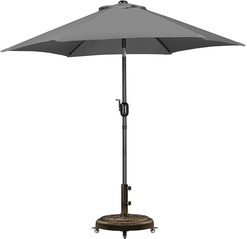 Yaheetech Juego de Base y Sombrilla, Base con 4 Ruedas Bloqueables Gris