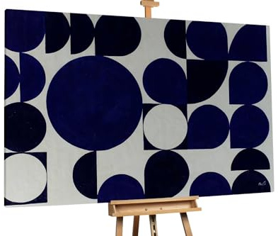 KunstLoft Ölgemälde 'Variety of Circles' 180x120cm | Original Handgemalte Gemälde | Modern | Blau und Weiß | Leinwand-Bild Ölgemälde einteilig groß | Modernes Kunst Ölbild