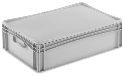 Aufbewahrungsbox mit Deckel | stabile Eurobox in 32 Ausführungen | Behälter für Garten, Haushalt, Lager oder Werkstatt – mit aufliegendem Deckel (Geschlossen - ohne Handgriff, 60x40x18,3 cm)