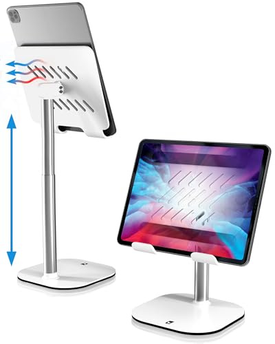 COOPER TabHolder, 7-10 Height Adjustable Tablet Stand, Premium iPad Stand for Desk, 270° Tilt iPad Holder, Kindle Holder, 15.6-17 Portable Monitor Support (White)