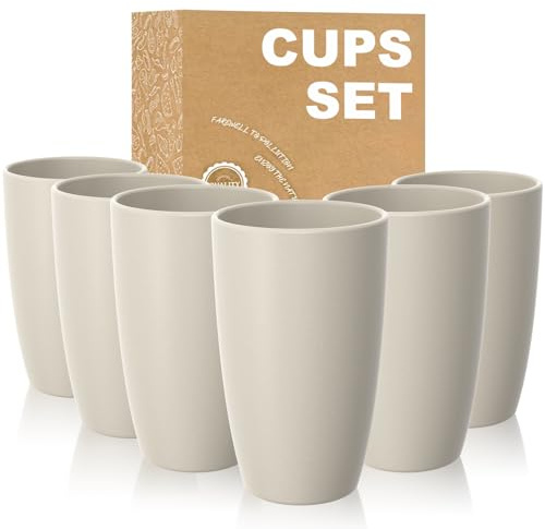 Wrova Large Plastic Cups Set of 6 | 750 ML Unbreakable and Lightweight Water Cups, Large Plastic Cup Reusable Dishwasher and Microwave Safe Cup Set - Beige