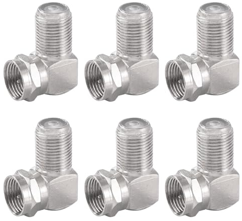 KUOQIY 6 Stück F Winkel Sat Adapter, RG6 F Typ Buchse auf Stecker Adapter, Koaxialkabel F-Winkelstecker Winkeladapter, Vernickelt