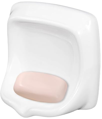 Vestamore Portasapone in ceramica per parete del bagno, vassoio per sapone quadrato bianco con parte superiore scanalata, facile da pulire e installare, ideale per bagni umidi o docce