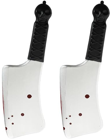 2 Pack Cleaver Knife Prop 14 Inch – Fake Butcher Weapon – Plastic Meat Cleaver for Halloween, Horror Movie, Haunted House, Zombie, Killer, Psycho, Cosplay & Fancy Dress Costume Accessory